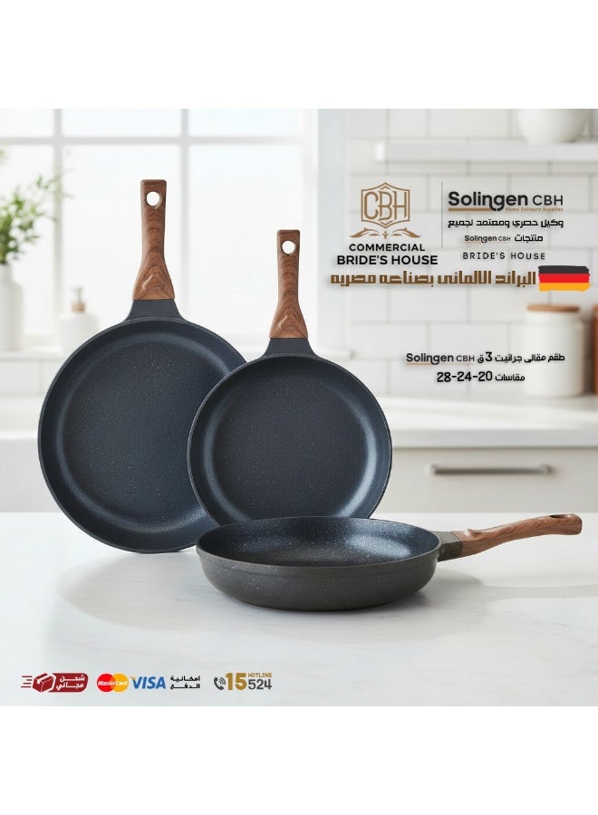 Solingen CBH 3-Piece Granite Frying Pan Set (Sizes 20, 24, 28 cm)