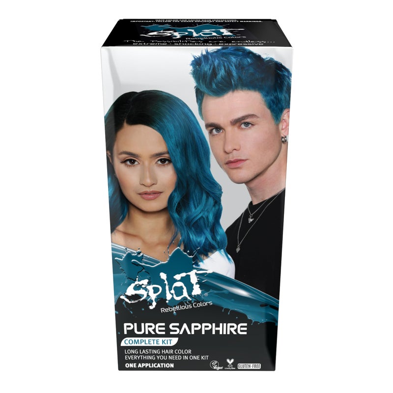 Splat Pure Sapphire Semi Permanent Hair Dye Kit with Bleach 1 Application Includes Blue Hair Dye Oxide Bleach Powder Vegan Cruelty Free Hair Color