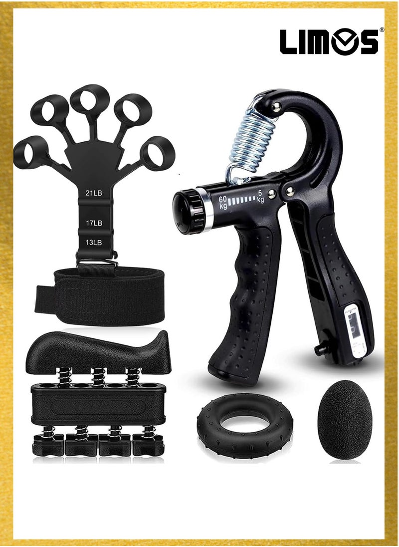 LIMOS Hand Grip Strengthener, 5Pcs Grip Strength Trainer Kit with Finger Exerciser, Hand Extension Exerciser, Stress Relief Ball and Forearm Workout Ring for Muscle Building and Injury Recover  - Image 2