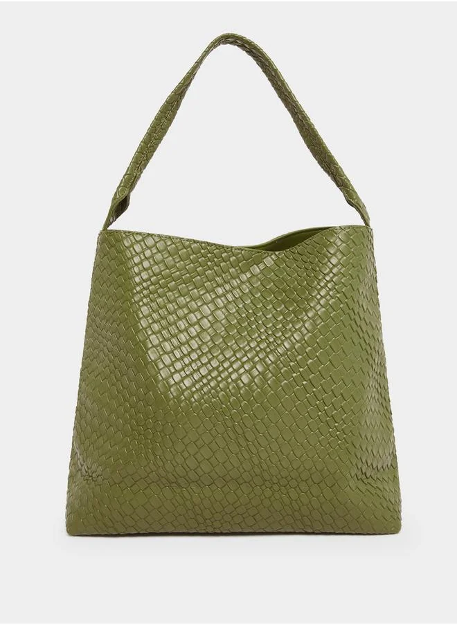 ستايلي Styli Textured Shoulder Bag with Snap Closure