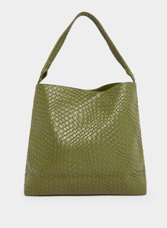 Styli Textured Shoulder Bag with Snap Closure - Image 2