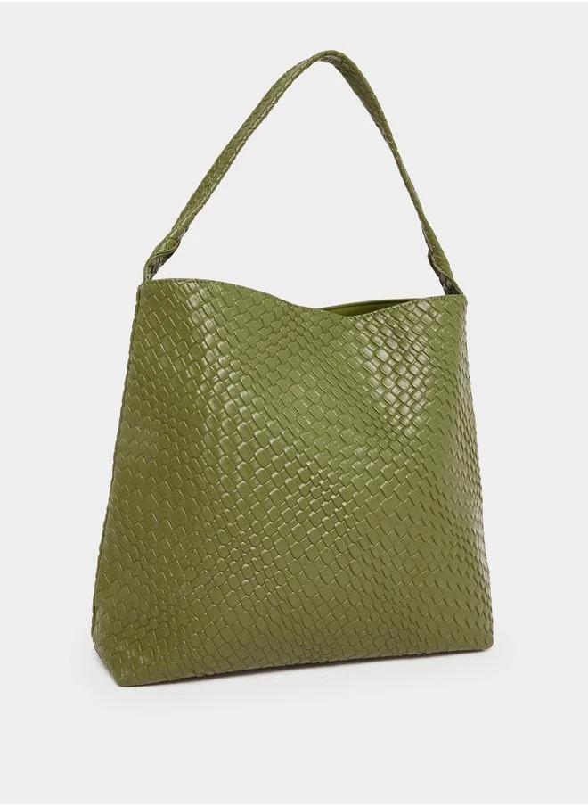ستايلي Styli Textured Shoulder Bag with Snap Closure