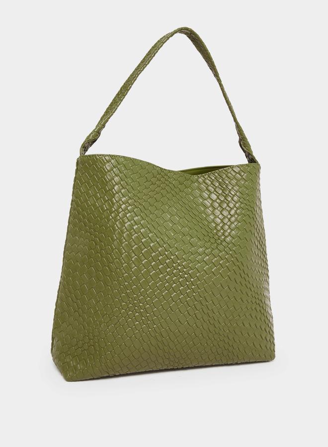 Styli Textured Shoulder Bag with Snap Closure - Image 1