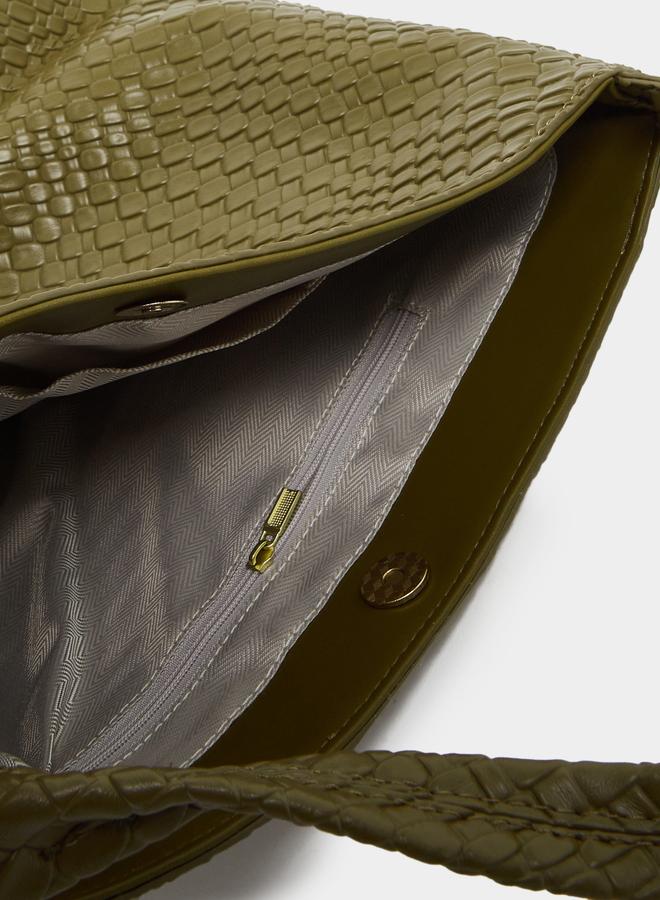 Styli Textured Shoulder Bag with Snap Closure - Image 4