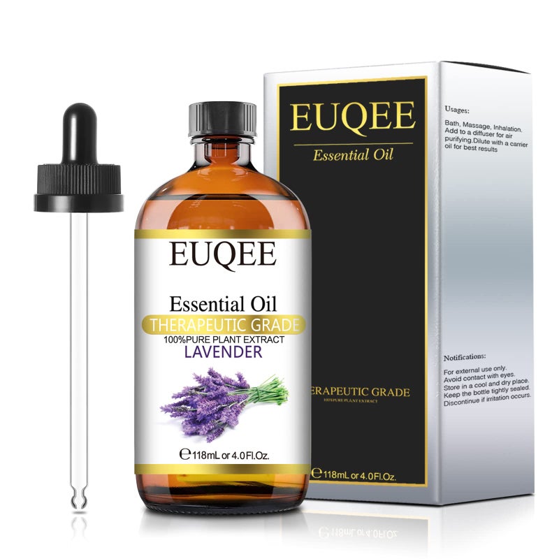 EUQEE Lavender Essential Oil 118mL Pure Lavender Oil Large Capacity Essential Oil with Glass Dropper for Diffuser, DIY Candle - 4Fl. Oz - Image 1