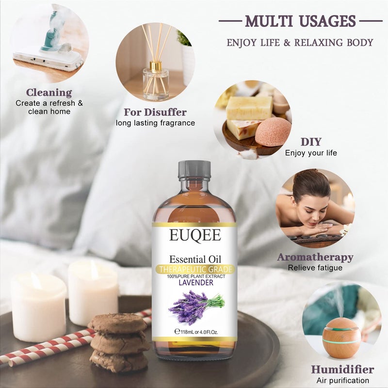 EUQEE Lavender Essential Oil 118mL Pure Lavender Oil Large Capacity Essential Oil with Glass Dropper for Diffuser, DIY Candle - 4Fl. Oz - Image 4