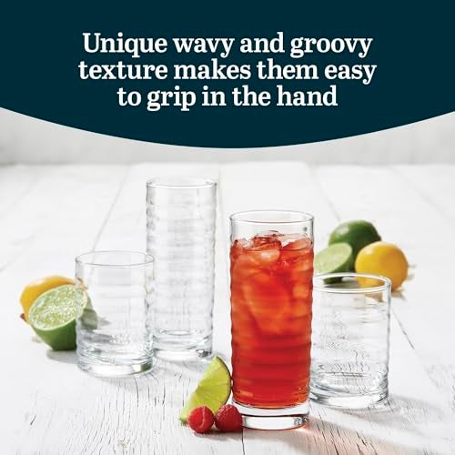 Libbey Pueblo Tumbler and Rocks Glass Set, Wavy and Groovy Drinking Glasses Set, Dishwasher Safe Glasses Drinking Set of 16 for Everyday Family Meals - Image 4