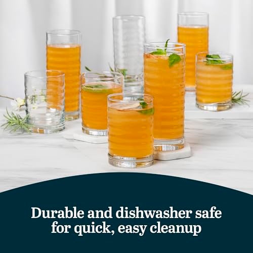 Libbey Pueblo Tumbler and Rocks Glass Set, Wavy and Groovy Drinking Glasses Set, Dishwasher Safe Glasses Drinking Set of 16 for Everyday Family Meals - Image 5