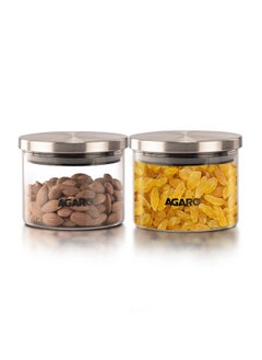 AGARO AGARO Elite Borosilicate Glass Jar 350 ml, Round Shaped, Steel Lid, Microwave, Oven & Freezer Safe, Storage Glass Container, Transparent, Kitchen Organiser, Multipurpose Jar, Pack of 2.  - Image 1