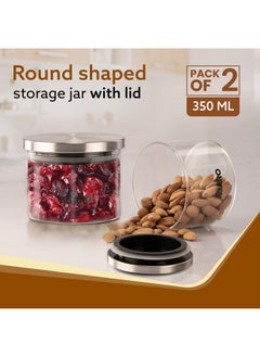 AGARO AGARO Elite Borosilicate Glass Jar 350 ml, Round Shaped, Steel Lid, Microwave, Oven & Freezer Safe, Storage Glass Container, Transparent, Kitchen Organiser, Multipurpose Jar, Pack of 2.  - Image 2