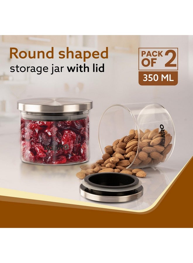 AGARO AGARO Elite Borosilicate Glass Jar 350 ml, Round Shaped, Steel Lid, Microwave, Oven & Freezer Safe, Storage Glass Container, Transparent, Kitchen Organiser, Multipurpose Jar, Pack of 2.  - Image 2