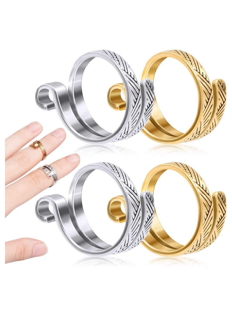 SOLARAE 4 Pack Knitting Crochet Loop Ring for Fingers, Adjustable Crochet Tension Ring, Metal Open Yarn Guide Finger Holders, Knitting Thimbles for Crochet- 2 Gold & 2 Silver - Image 1