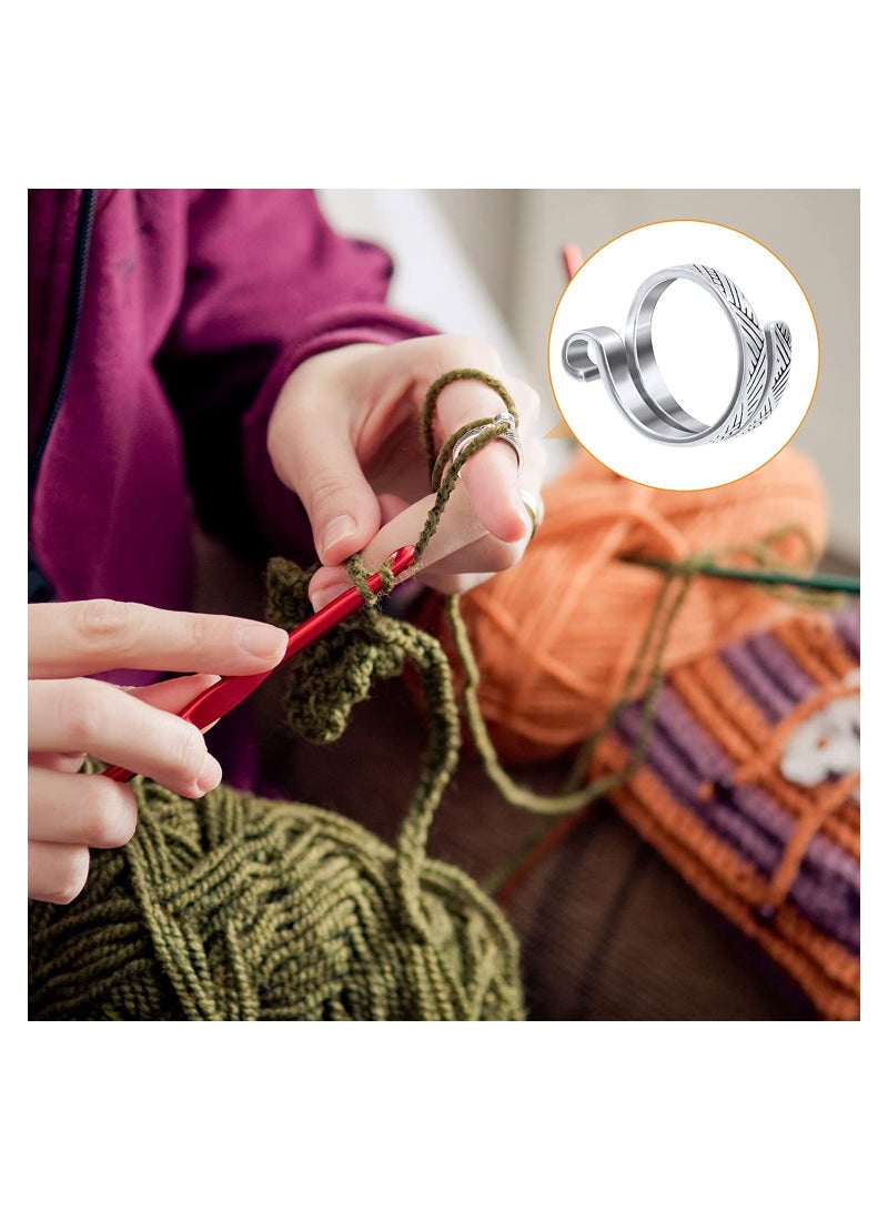 SOLARAE 4 Pack Knitting Crochet Loop Ring for Fingers, Adjustable Crochet Tension Ring, Metal Open Yarn Guide Finger Holders, Knitting Thimbles for Crochet- 2 Gold & 2 Silver - Image 4