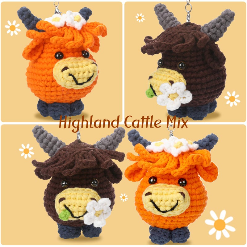 CrochetBox Crochet Kit for Beginners - 2 PCS Highland Cow Keychain Crochet Kit, Learn to Crochet, Include Easy Knitting Yarn, Step-by-Step Video Tutorial, Hook, Holiday Birthday Gift for Adults - Image 2
