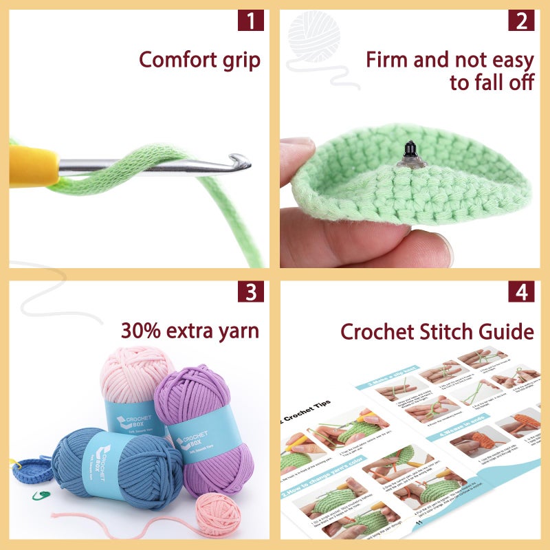 CrochetBox Crochet Kit for Beginners - 2 PCS Highland Cow Keychain Crochet Kit, Learn to Crochet, Include Easy Knitting Yarn, Step-by-Step Video Tutorial, Hook, Holiday Birthday Gift for Adults - Image 5