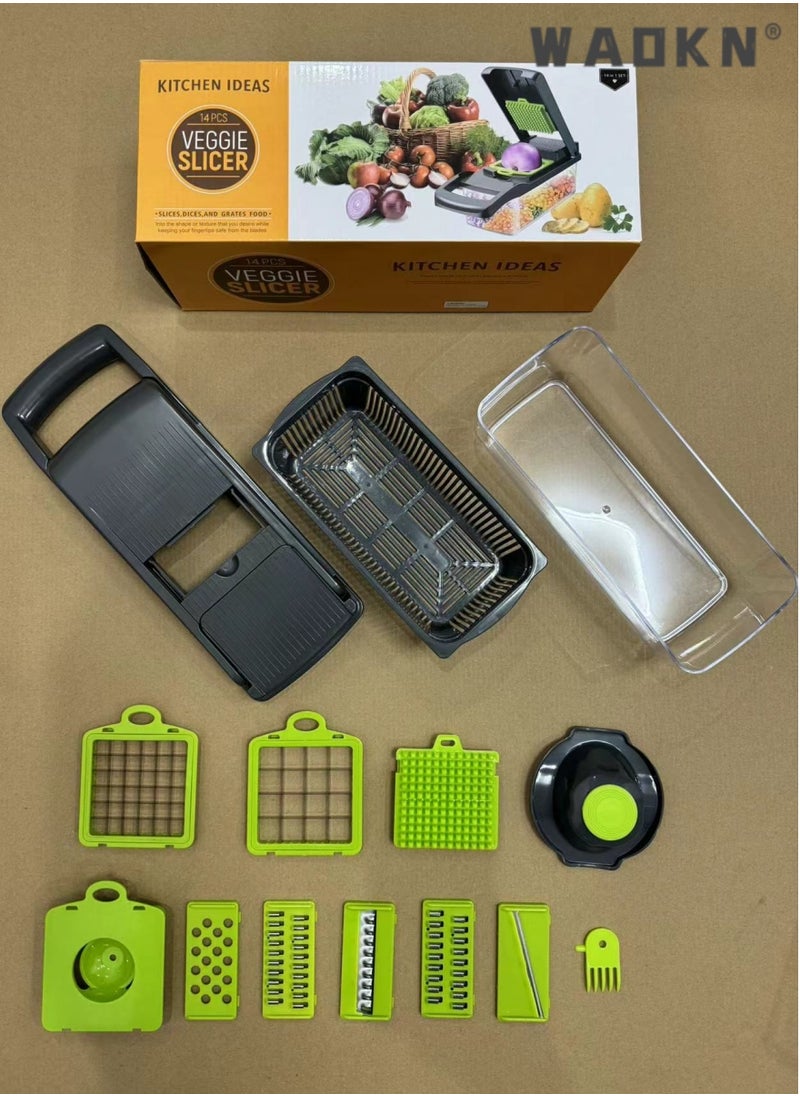 WAOKN Vegetable Slicer, All-in-one Kitchen Vegetable and Fruit Divider, Vegetable Cutter/grater/slicer, Suitable for Potatoes, Carrots, Cucumbers, Potato Tomato Garlic Salad Chopper with Container  - Image 5