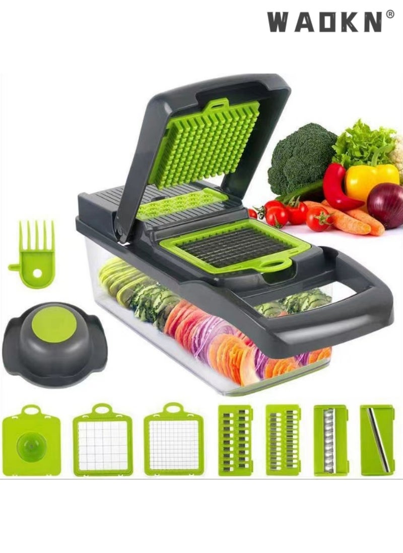 WAOKN Vegetable Slicer, All-in-one Kitchen Vegetable and Fruit Divider, Vegetable Cutter/grater/slicer, Suitable for Potatoes, Carrots, Cucumbers, Potato Tomato Garlic Salad Chopper with Container  - Image 1