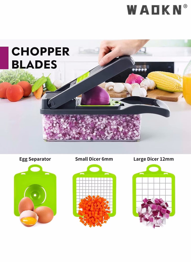 WAOKN Vegetable Slicer, All-in-one Kitchen Vegetable and Fruit Divider, Vegetable Cutter/grater/slicer, Suitable for Potatoes, Carrots, Cucumbers, Potato Tomato Garlic Salad Chopper with Container  - Image 3