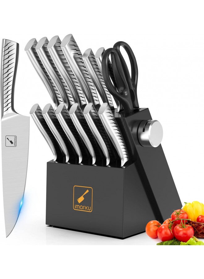 imarku Set 14-Piece Sets For Kitchen With Block, Premium One-Piece Kitchen Set With Sharpener, High Carbon Stainless Steel Knives Set For Kitchen, Dishwasher Safe, Black  - Image 1