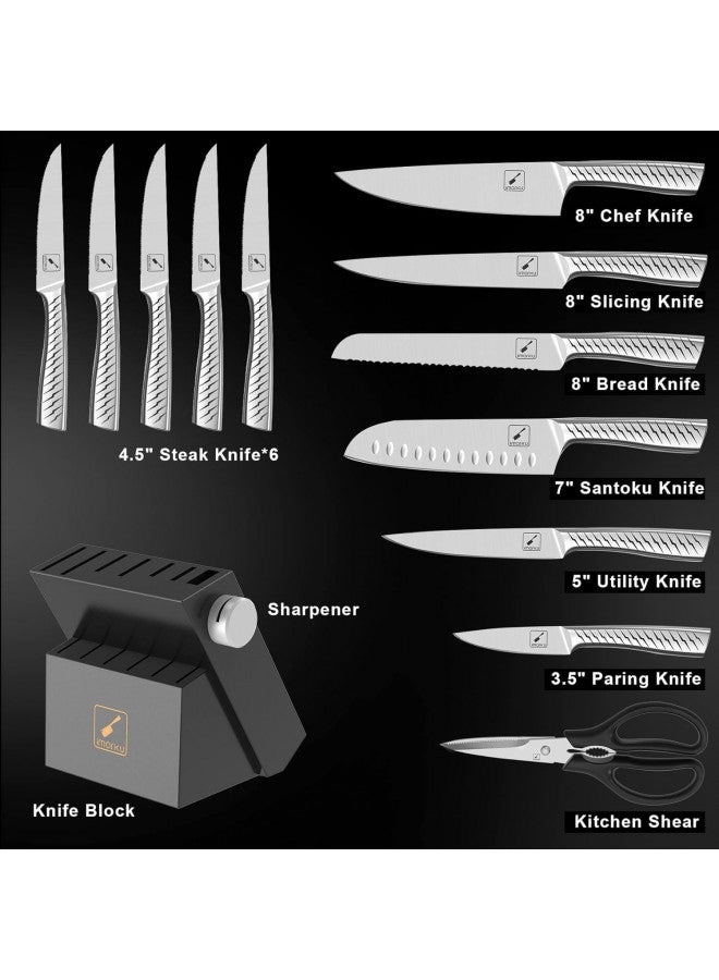imarku Set 14-Piece Sets For Kitchen With Block, Premium One-Piece Kitchen Set With Sharpener, High Carbon Stainless Steel Knives Set For Kitchen, Dishwasher Safe, Black  - Image 2