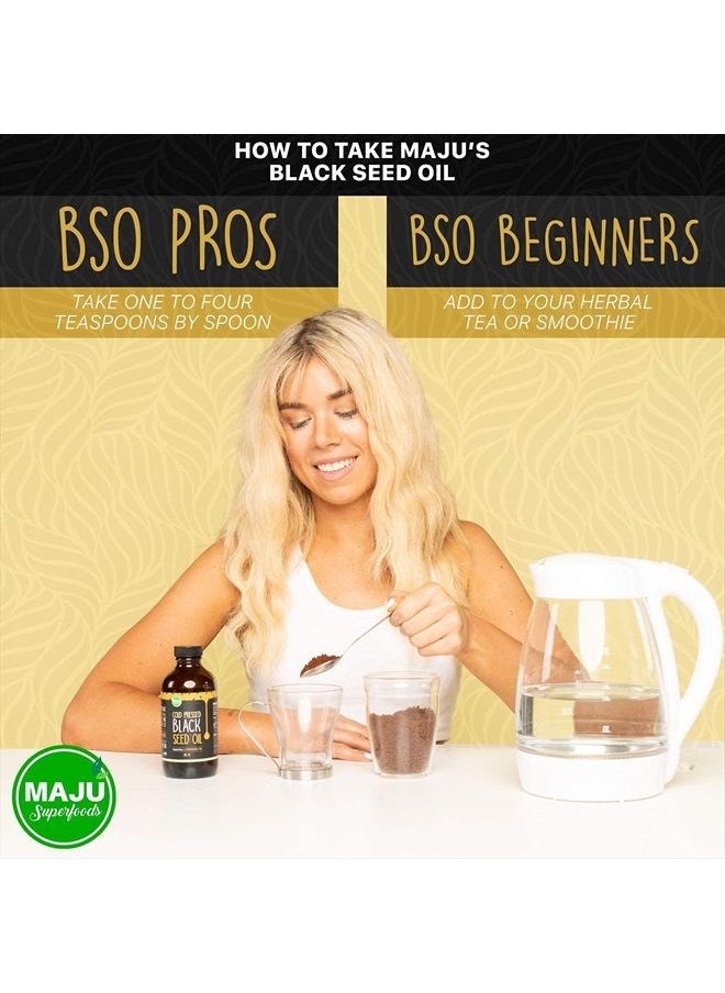 Maju Superfoods - MAJU Black Seed Oil - 3 Times Thymoquinone, Cold-Pressed, 100% Turkish Black Cumin Seed Oil, Liquid Pure Blackseed Oil, Glass Bottle, 8 oz - Image 1