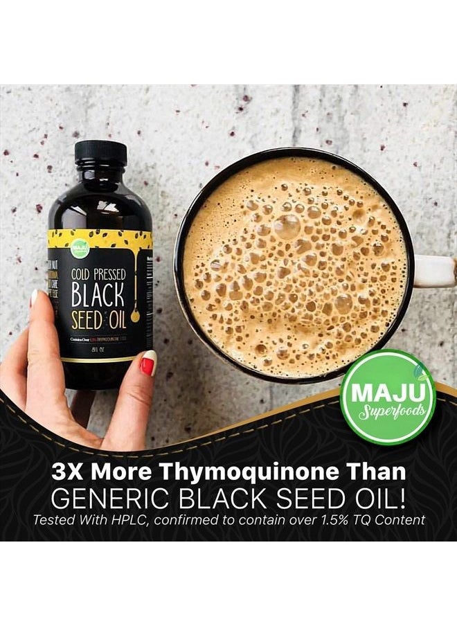 Maju Superfoods - MAJU Black Seed Oil - 3 Times Thymoquinone, Cold-Pressed, 100% Turkish Black Cumin Seed Oil, Liquid Pure Blackseed Oil, Glass Bottle, 8 oz - Image 1