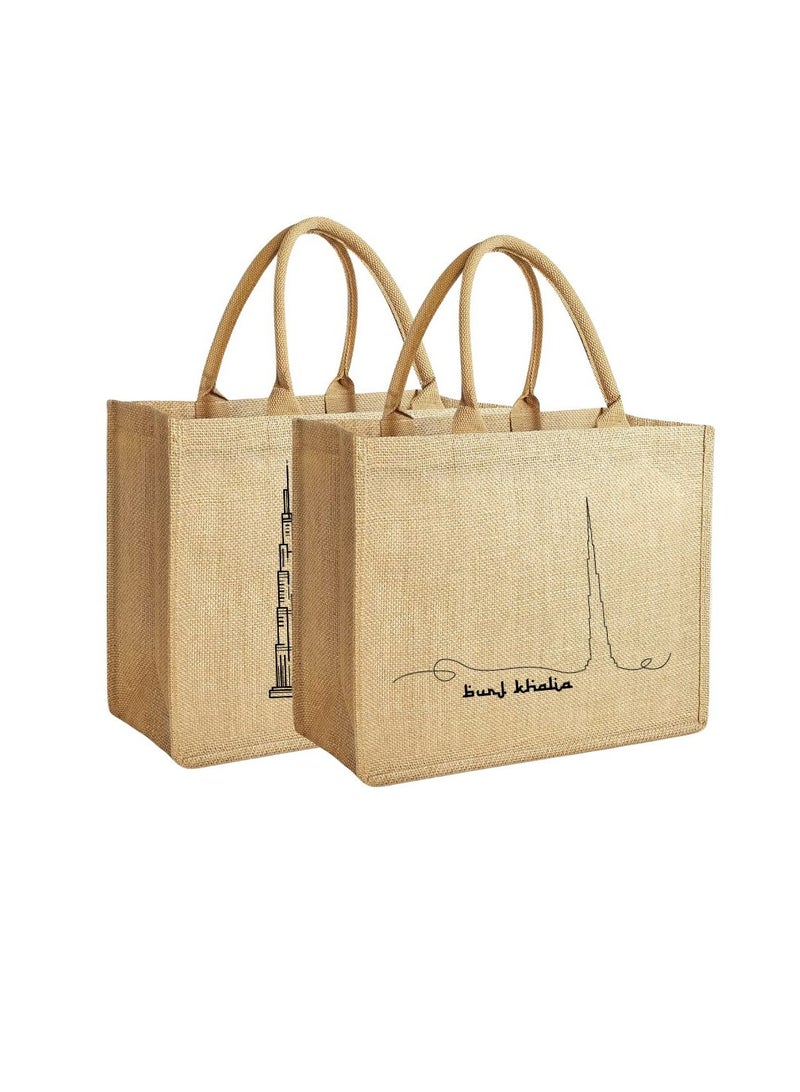 Pack of 2 Jute Tote Bags – Eco-Friendly Reusable and Grocery Bags with Double-Sided Printed - Ideal for Groceries,Beach,and Daily Essentials - Image 1