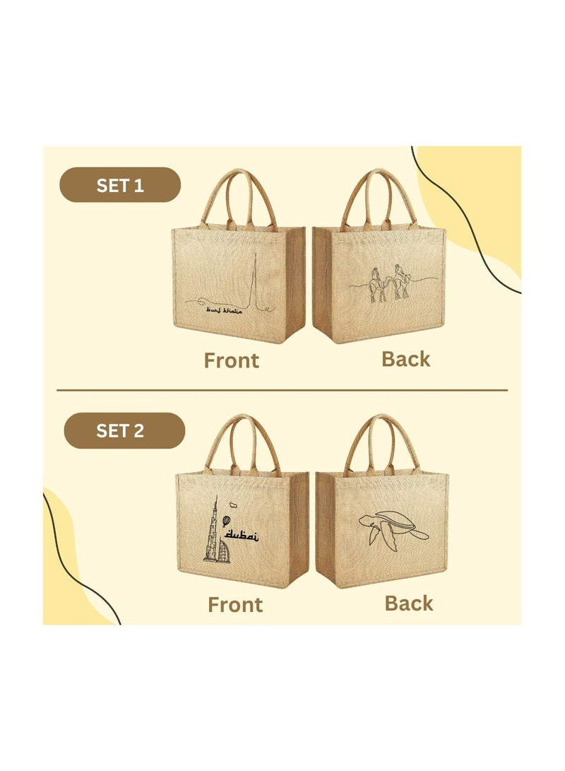 Pack of 2 Jute Tote Bags – Eco-Friendly Reusable and Grocery Bags with Double-Sided Printed - Ideal for Groceries,Beach,and Daily Essentials - Image 2