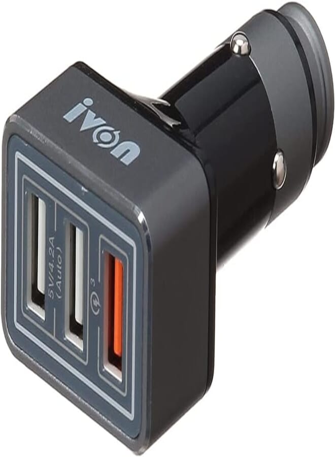 Ivon kx2150 Car Charger with 3 USB Ports for Samsung Phone, 4.2A - Gray and Black