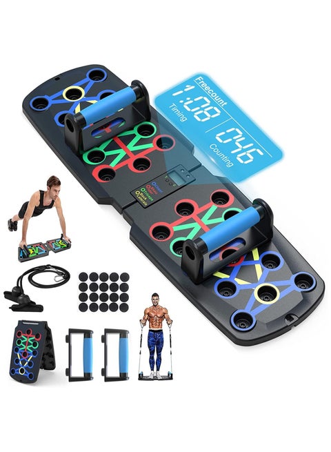 لوح ضغط أوتوماتيكي العد، مجموعة معدات تمرين منزلي 30 في 1 مع لوح ضغط قابل للطي، شريط مقاومة، تمرين للظهر والبطن، معدات رياضية منزلية