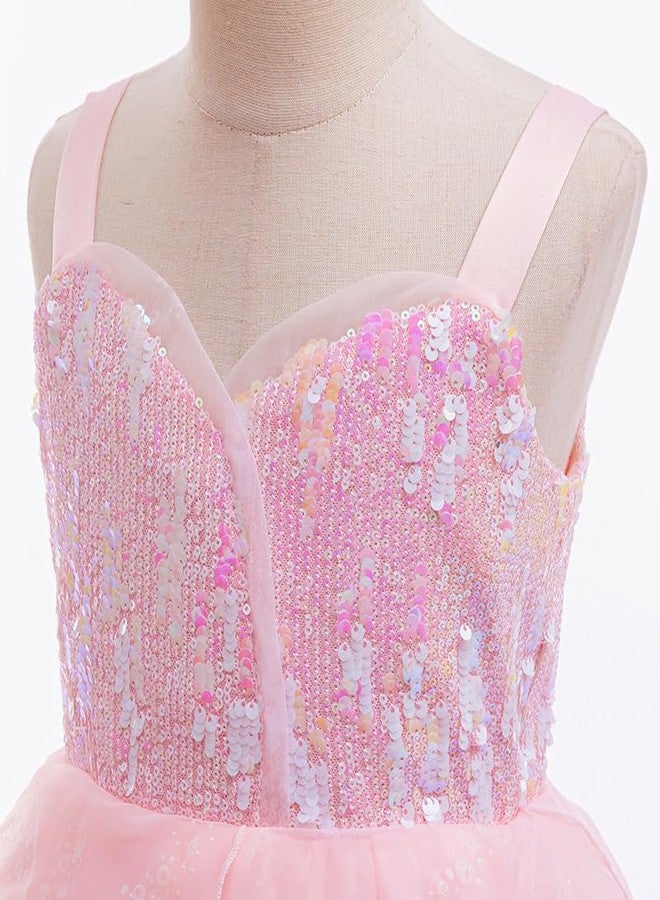 Szytypyl Princess Glinda Costume for Girls Witch Pink Sequins Tulle Dress Up - Image 3