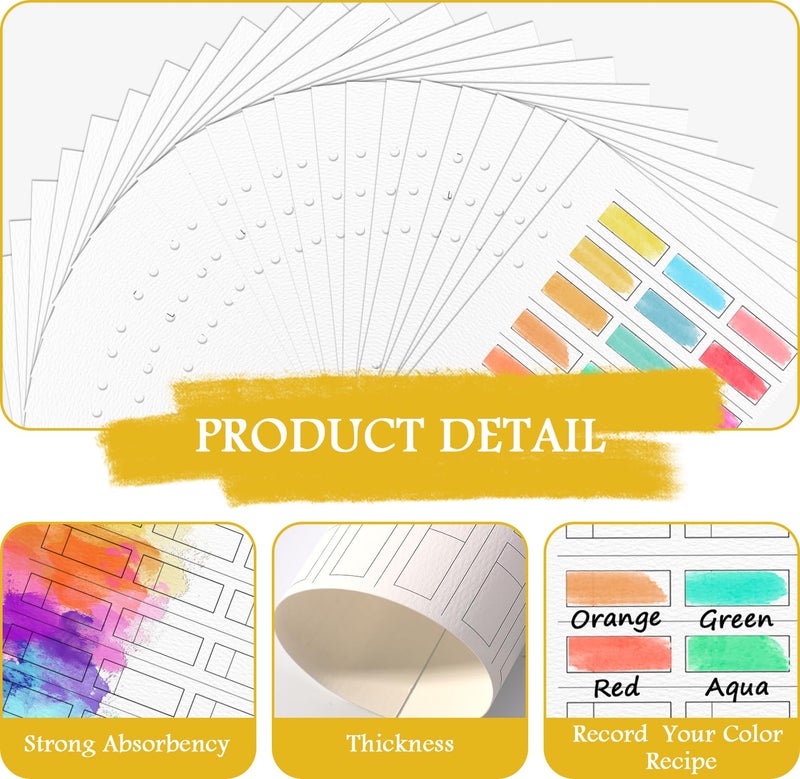 SKLENICE 25 Sheets A5 Watercolor Swatch Paper for Artists Loose Leaf 140Lb 100% Cotton Watercolor Paper Acid-Free Travel Size Painters Color Diary Spiral-Bound Watercolor Journal Paper for Oil Pastels - Image 4