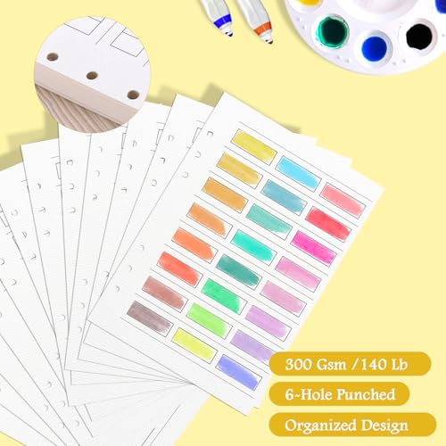 SKLENICE 25 Sheets A5 Watercolor Swatch Paper for Artists Loose Leaf 140Lb 100% Cotton Watercolor Paper Acid-Free Travel Size Painters Color Diary Spiral-Bound Watercolor Journal Paper for Oil Pastels - Image 5