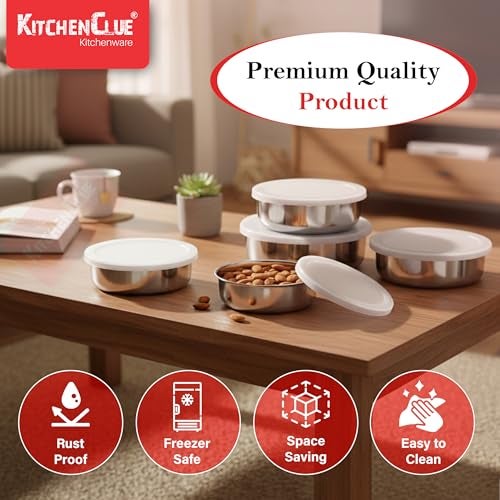 KITCHEN CLUE Stainless Steel Fridge Containers For Kitchen, BIS-Approved - Pack Of 5 Pcs Steel Storage Boxes With Airtight & Leak Proof Lids- Ideal For Serving & Storing, Steel Container Set - Image 3
