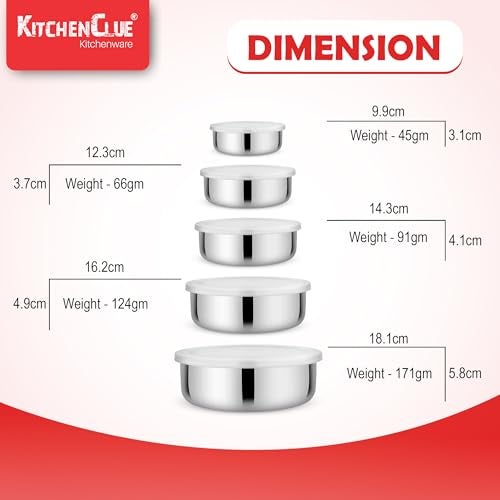 KITCHEN CLUE Stainless Steel Fridge Containers For Kitchen, BIS-Approved - Pack Of 5 Pcs Steel Storage Boxes With Airtight & Leak Proof Lids- Ideal For Serving & Storing, Steel Container Set - Image 5