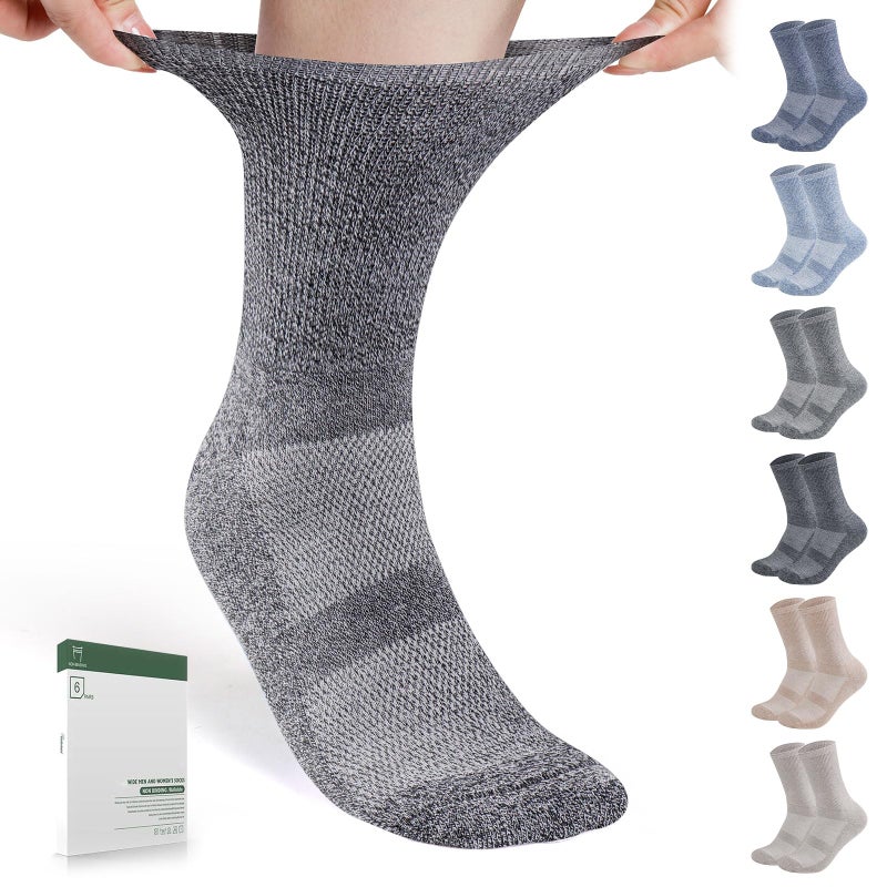 Bulinlulu Diabetic Socks for Men Women,6 Pairs Non Binding Crew Diabetic Neuropathy Socks with seamless toe for men size 9-13(Extra Large-Dark Color) - Image 1