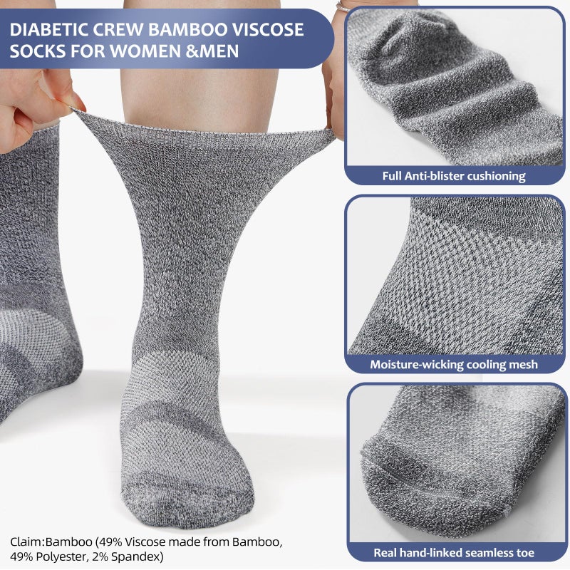Bulinlulu Diabetic Socks for Men Women,6 Pairs Non Binding Crew Diabetic Neuropathy Socks with seamless toe for men size 9-13(Extra Large-Dark Color) - Image 2