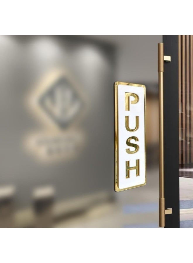 TrustMate Push Pull Door Sign Set – Double Layer Acrylic Gold Sign, 2x5.9 inch, 3D Cutout Design, Self-Adhesive, Waterproof – for Office, Shop, Restaurant, Coffee Bar - Image 1