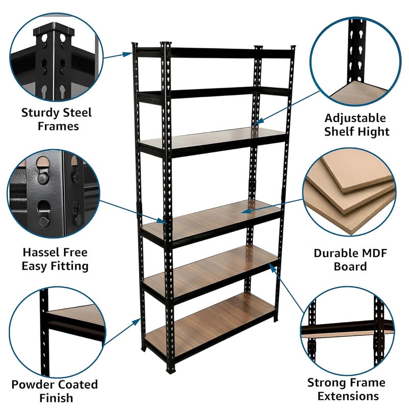 Planet 5 Tier Adjustable ShelfMultipurpose Boltless RackShelfLaminated Natural Iron Wall ShelfStorage RackTool Organiser Wooden Display ShelfHome and Kitchen Storage RackShoe Organizer Brown - Image 4