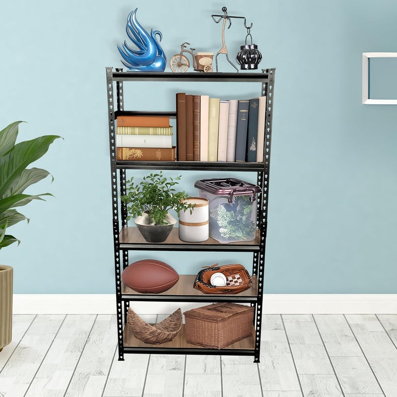 Planet 5 Tier Adjustable ShelfMultipurpose Boltless RackShelfLaminated Natural Iron Wall ShelfStorage RackTool Organiser Wooden Display ShelfHome and Kitchen Storage RackShoe Organizer Brown - Image 2