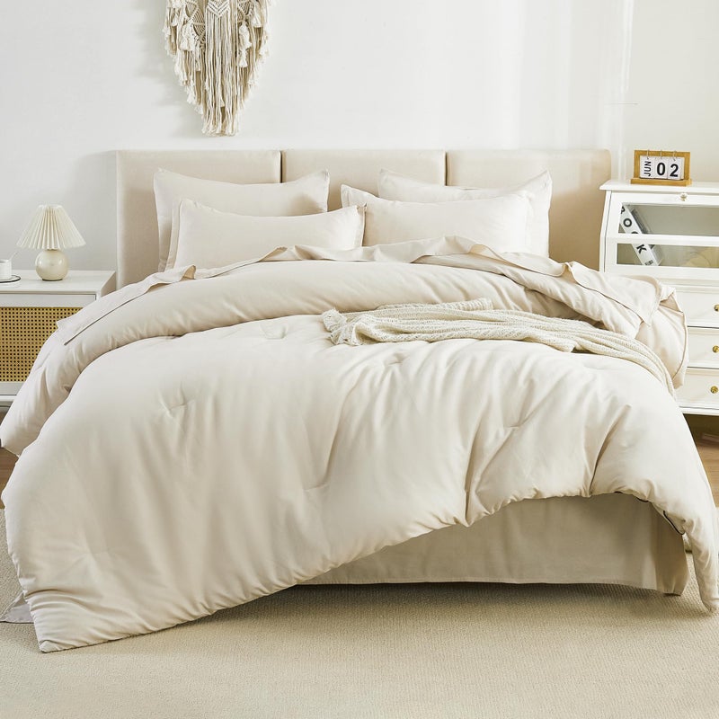 Litanika Litanika King Size Comforter Set Brown - 7 Pieces Bed in a Bag King Beddding Comforter Sets  Solid Lightweight Bed Set with Comforter  Sheets  Pillowcases & Shams  - Image 1