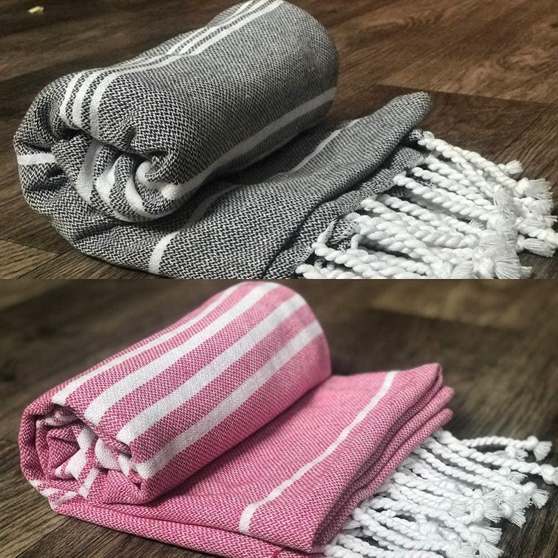 ROSSLYN Bath/Beach Towel Ultra Soft, Absorbent & Quick Dry Towel for Bath, Beach, Pool, Travel, Spa and Yoga 76x152 cm Set of 2 (Pink-Grey) - Image 1