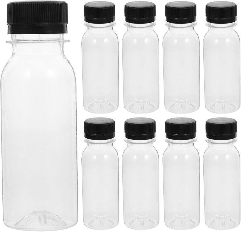 IMIKEYA 10pcs 100ml Milk Bottles with Black Smooth Caps, Refillable Beverage Containers for Juice and Liquid Storage, Portable Drink Bottles for Travel and Daily Use - Image 1
