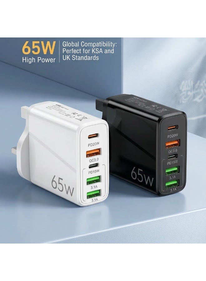 65W 5 Ports Multifunctional Universal Fast Charging Adapter Mobile Phone Charger Universal Travel Power Adapter Pad and Computer Chargers White - view 5