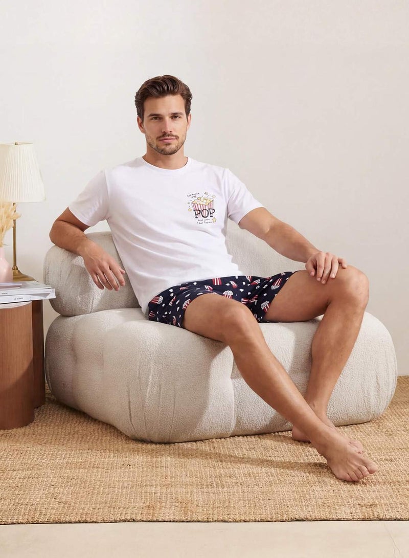trendyol White Regular Fit Popcorn Printed Cotton Pajamas Set Tmnss26Pt00014 - Image 1