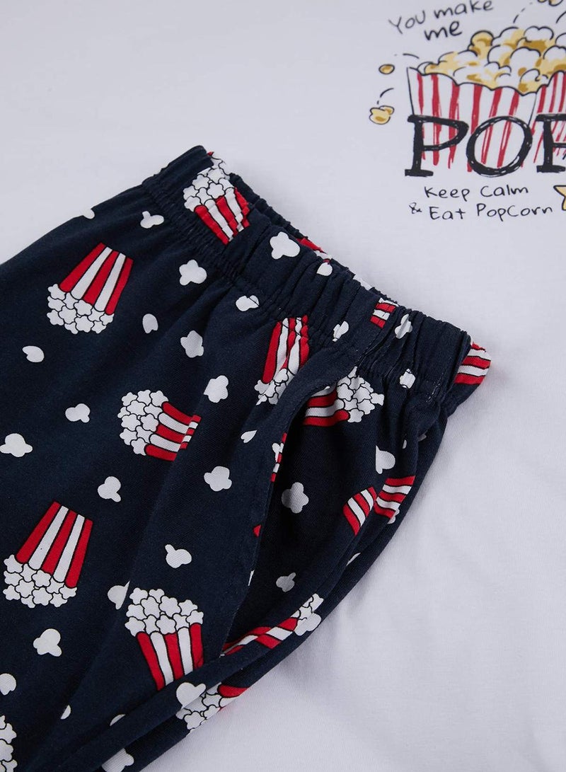 trendyol White Regular Fit Popcorn Printed Cotton Pajamas Set Tmnss26Pt00014 - Image 4