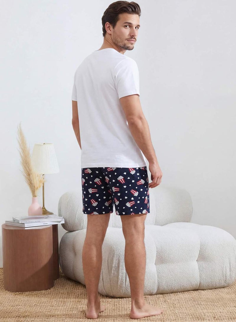 trendyol White Regular Fit Popcorn Printed Cotton Pajamas Set Tmnss26Pt00014 - Image 3
