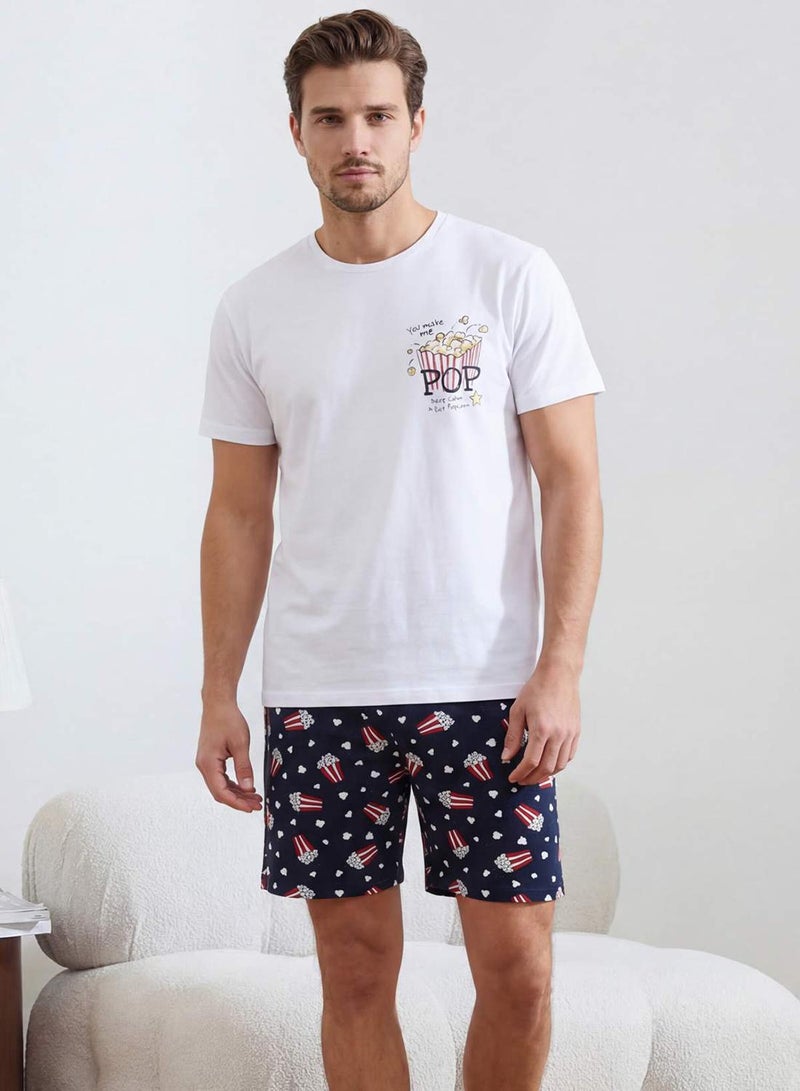 trendyol White Regular Fit Popcorn Printed Cotton Pajamas Set Tmnss26Pt00014 - Image 2