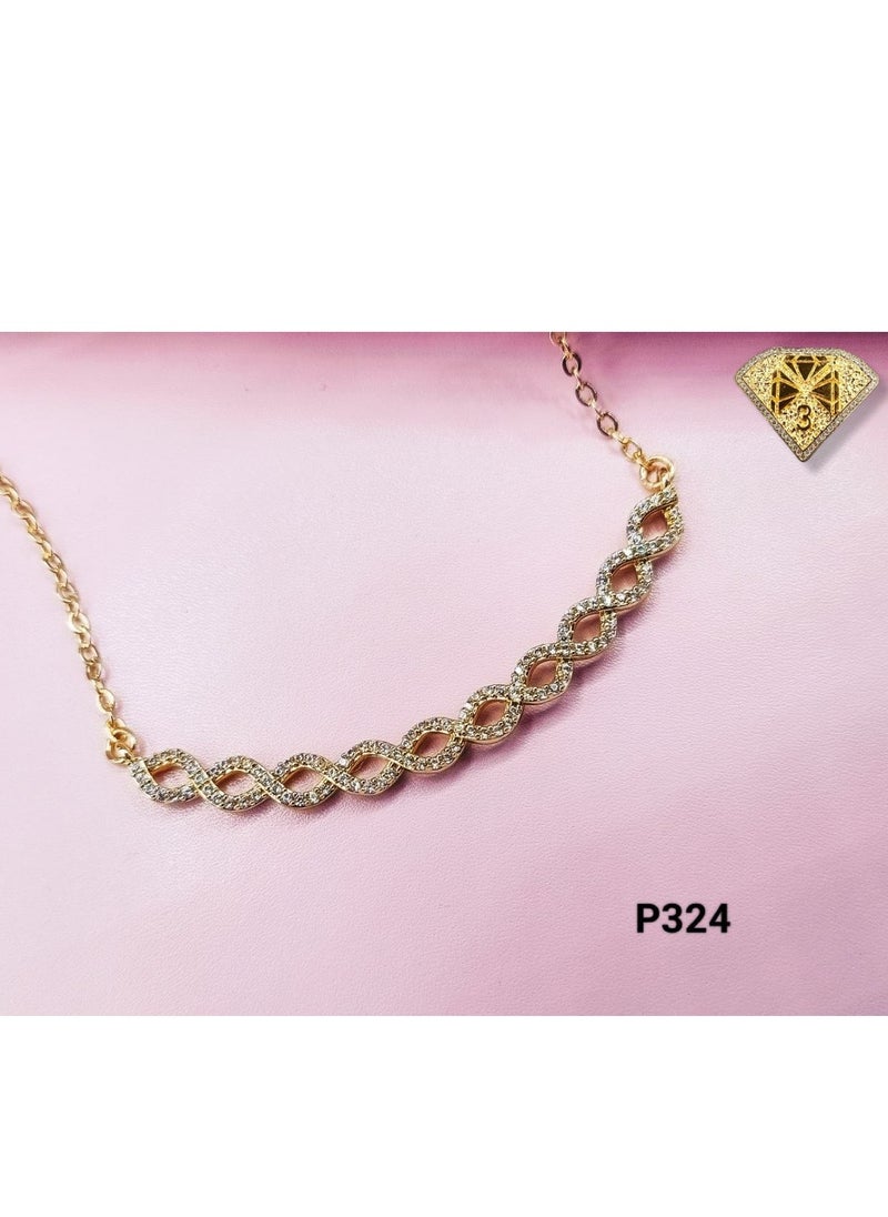 3Diamonds - Elegant Gold-Plated Interlocking Chain Design Necklace with Crystals - 3 Diamond Collection - Women's Statement Jewelry - Image 1