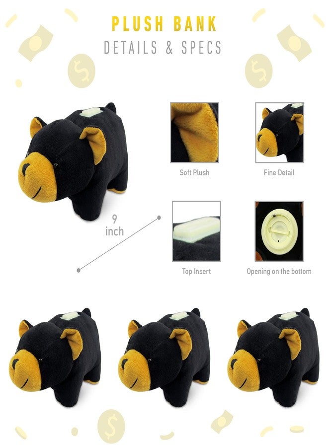 بازلد حصالة نقود محشوة على شكل دب أسود من دوللي بو - حصالة نقود محشوة فائقة النعومة للأطفال الصغار، لعبة حصالة نقود لطيفة ورقيقة، حصالة نقود محشوة على شكل حيوانات برية للبنات والأولاد - 8.5 بوصة - Image 2